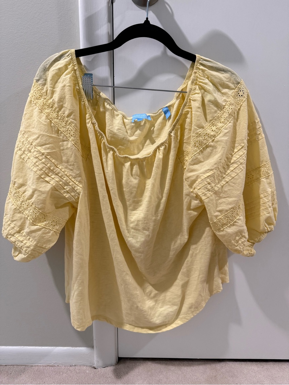 Draper James Yellow Peasant Blouse - Lightweight Puff Sleeve Top